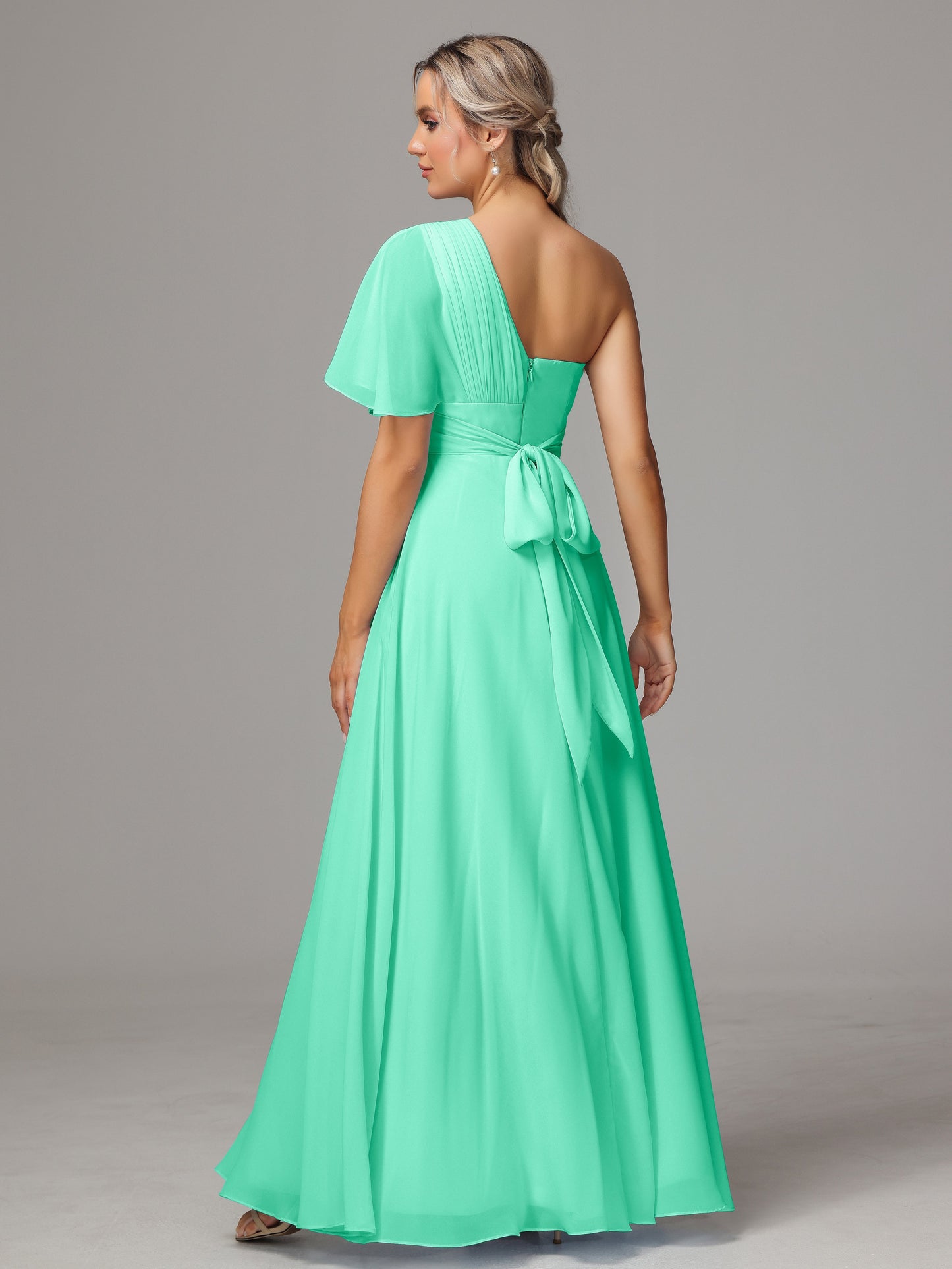 One Shoulder Chiffon Bridesmaid Dresses With Slit