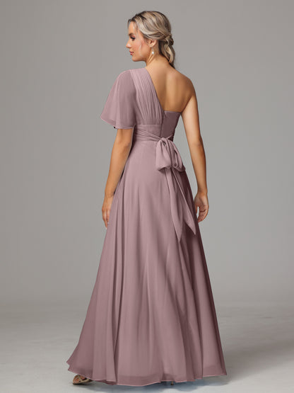 One Shoulder Chiffon Bridesmaid Dresses With Slit