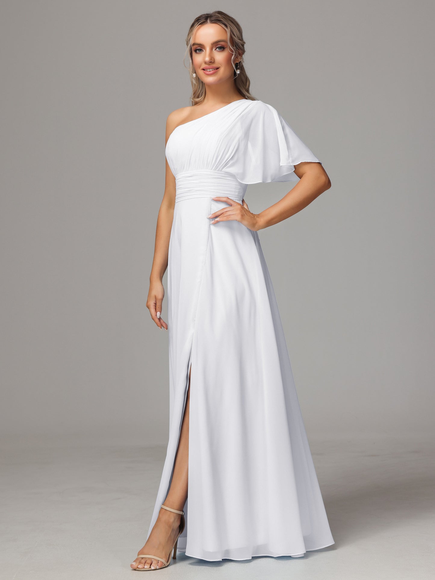 One Shoulder Chiffon Bridesmaid Dresses With Slit