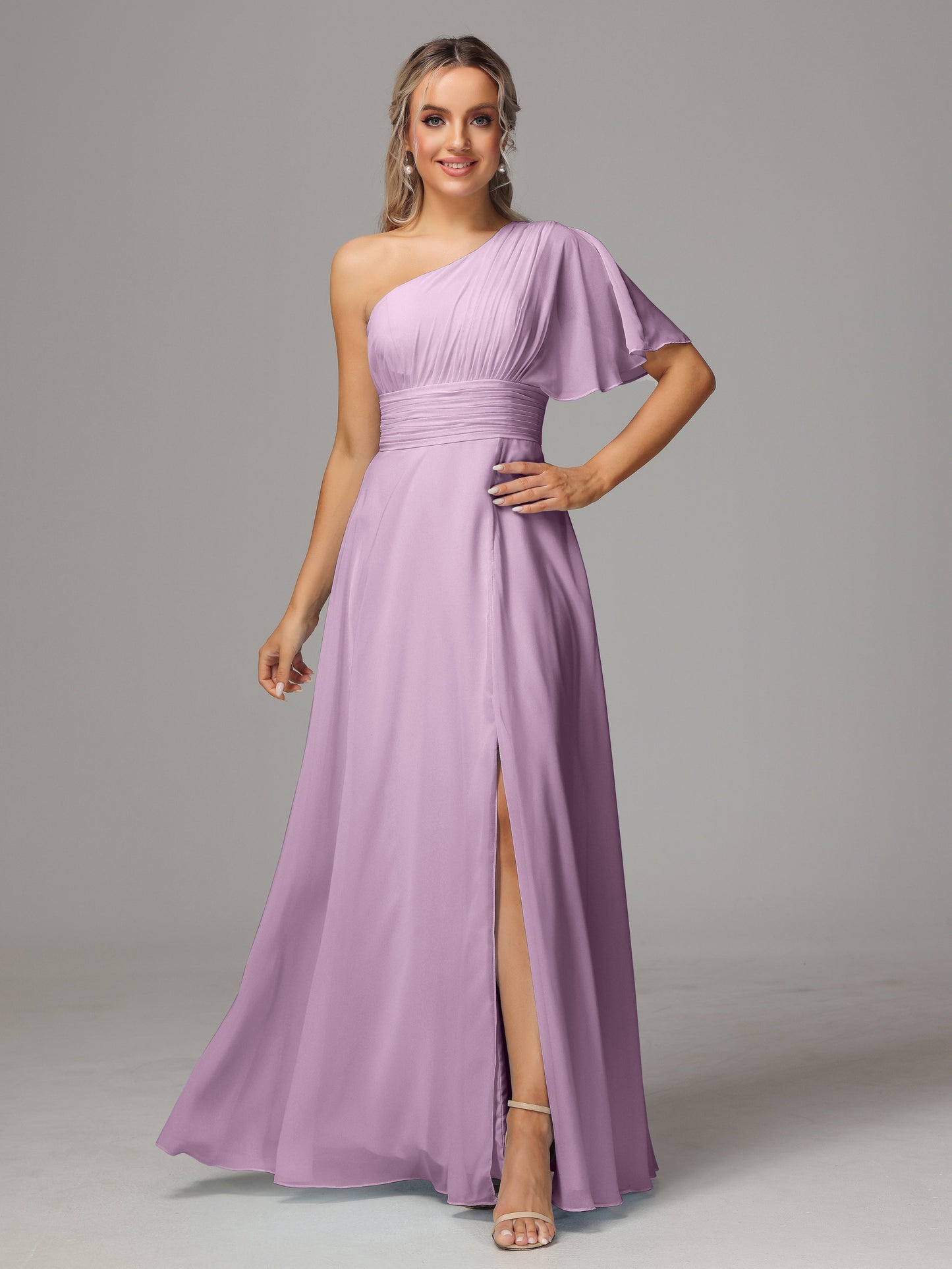 One Shoulder Chiffon Bridesmaid Dresses With Slit