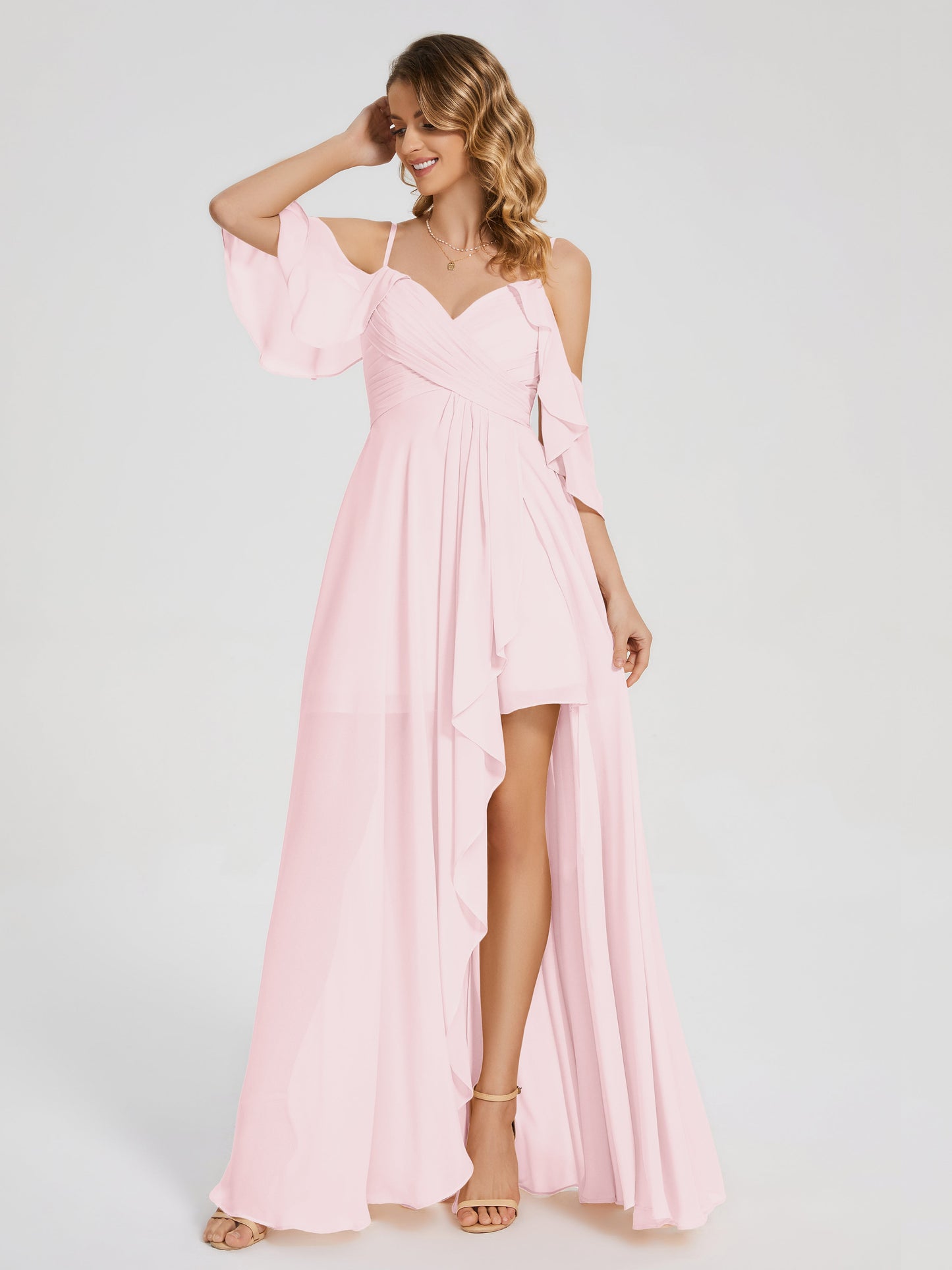 Lilah Asymmetrical Off the Shoulder Chiffon Bridesmaid Dress
