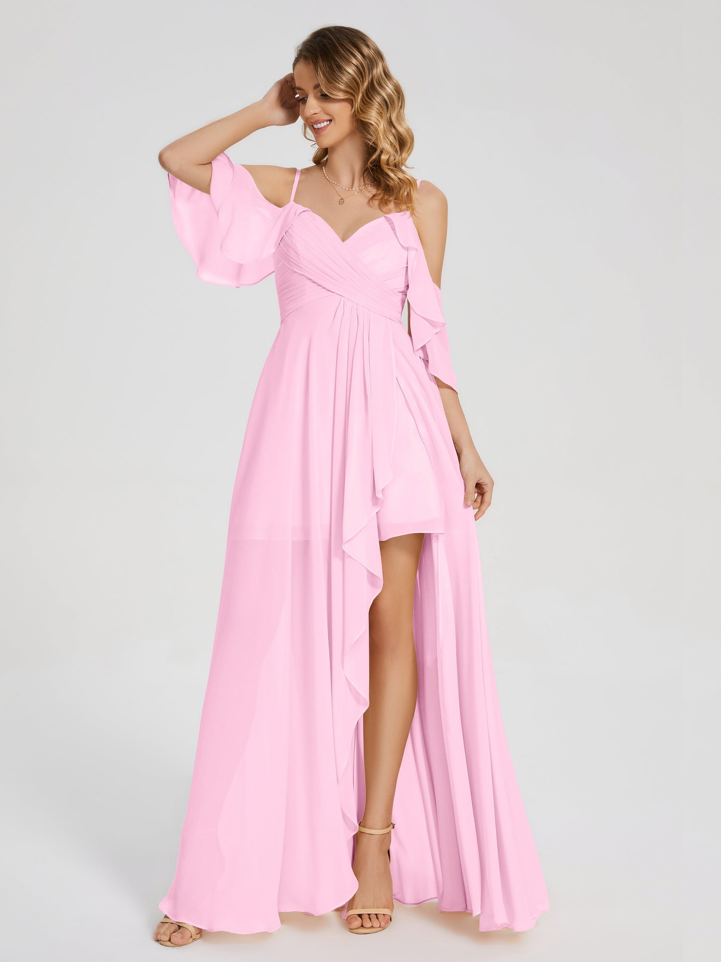 Lilah Asymmetrical Off the Shoulder Chiffon Bridesmaid Dress