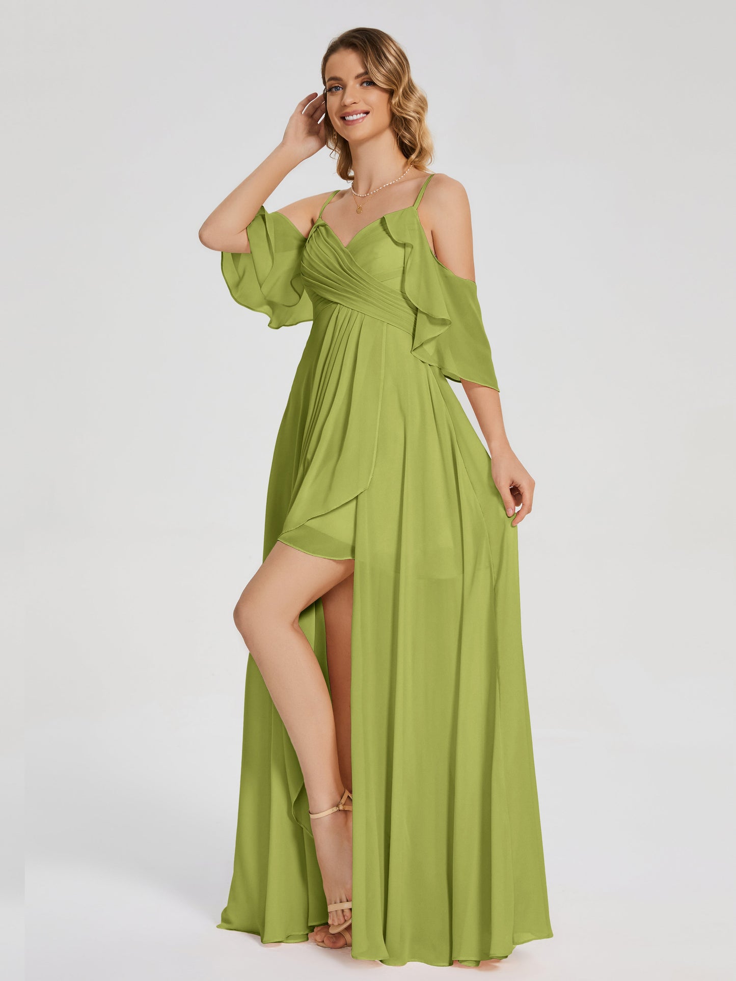 Lilah Asymmetrical Off the Shoulder Chiffon Bridesmaid Dress