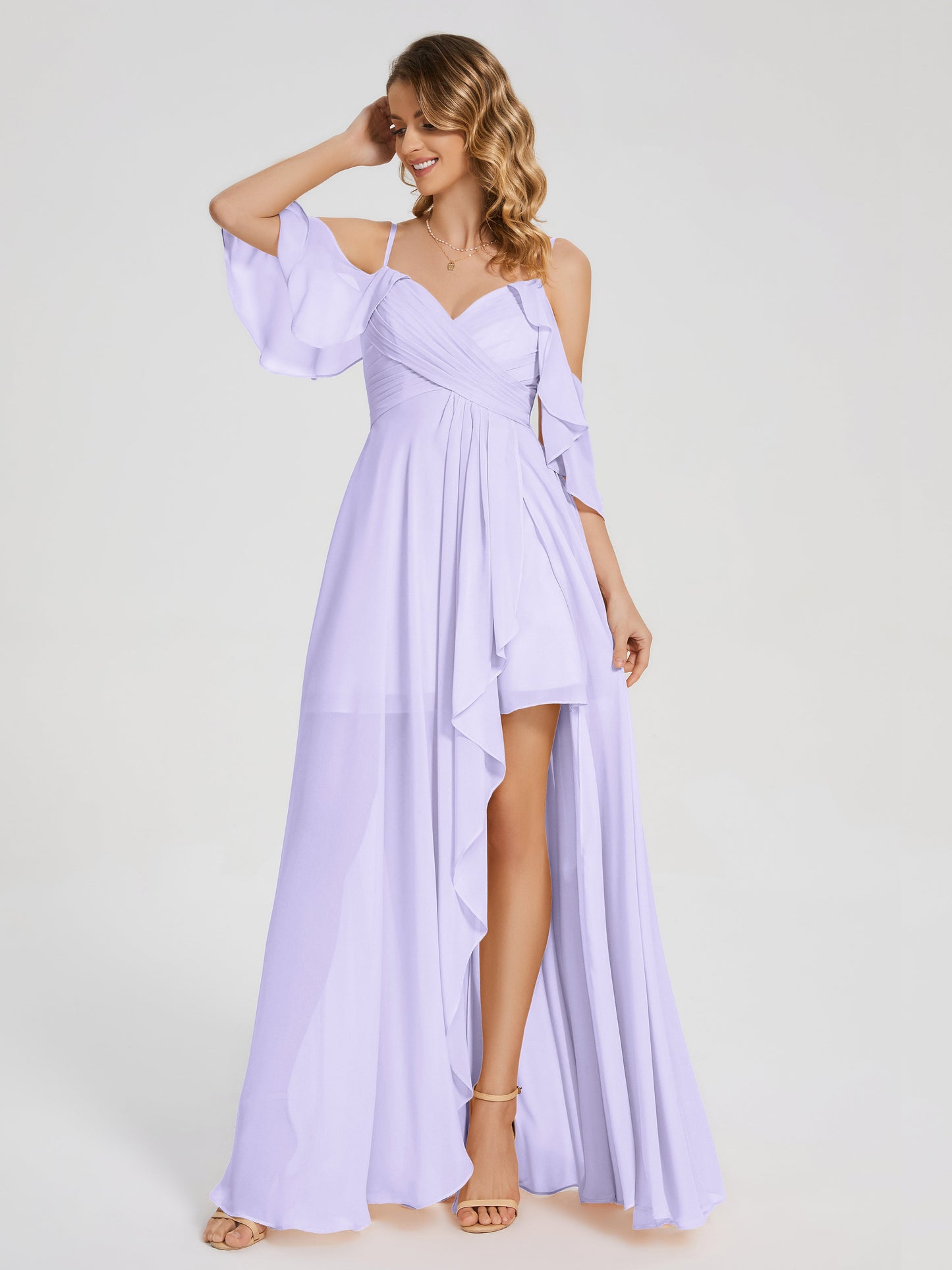 Lilah Asymmetrical Off the Shoulder Chiffon Bridesmaid Dress