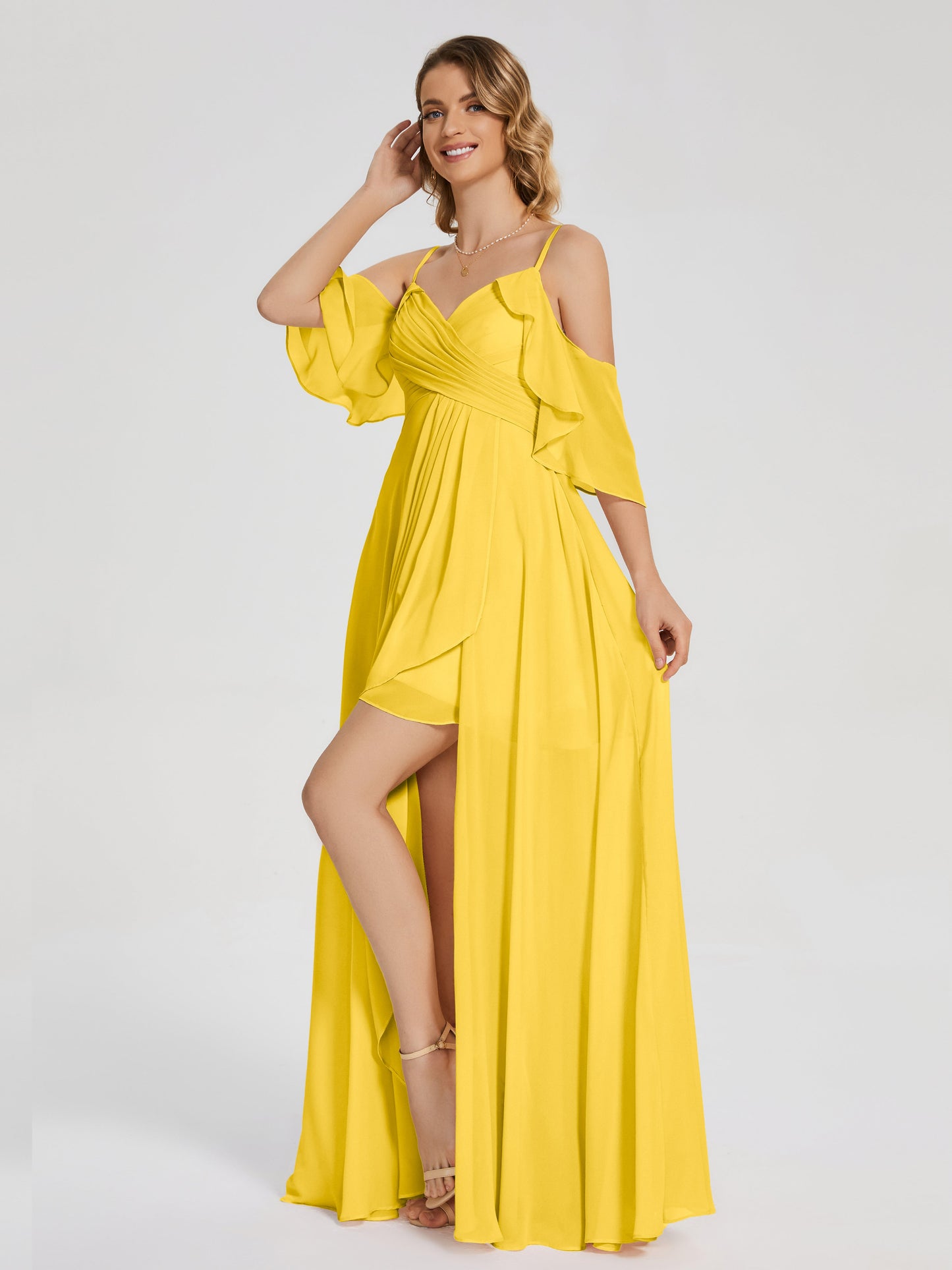 Lilah Asymmetrical Off the Shoulder Chiffon Bridesmaid Dress