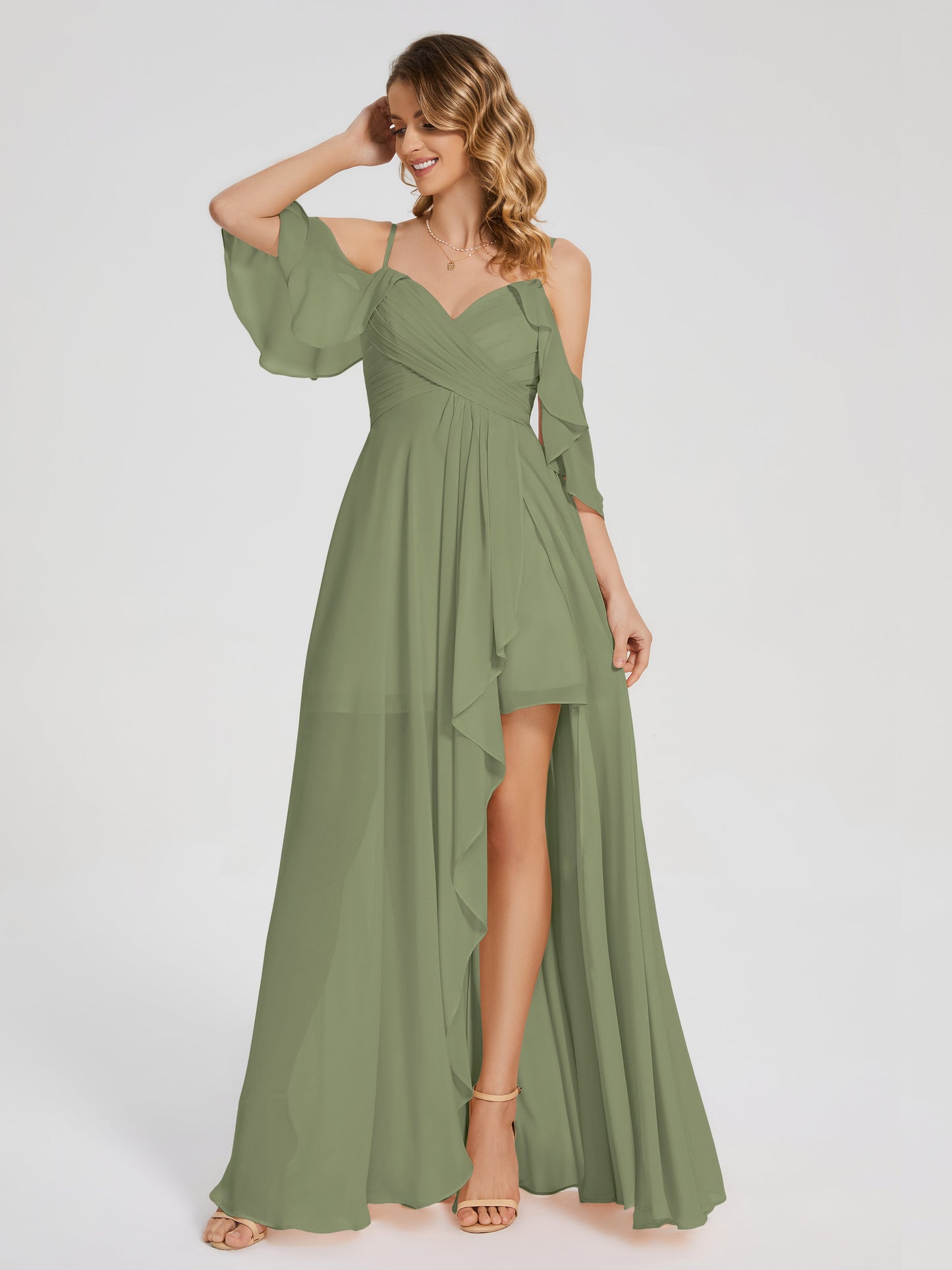 Lilah Asymmetrical Off the Shoulder Chiffon Bridesmaid Dress