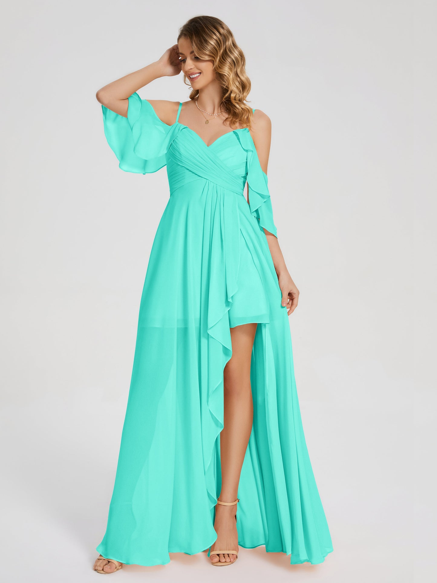 Lilah Asymmetrical Off the Shoulder Chiffon Bridesmaid Dress