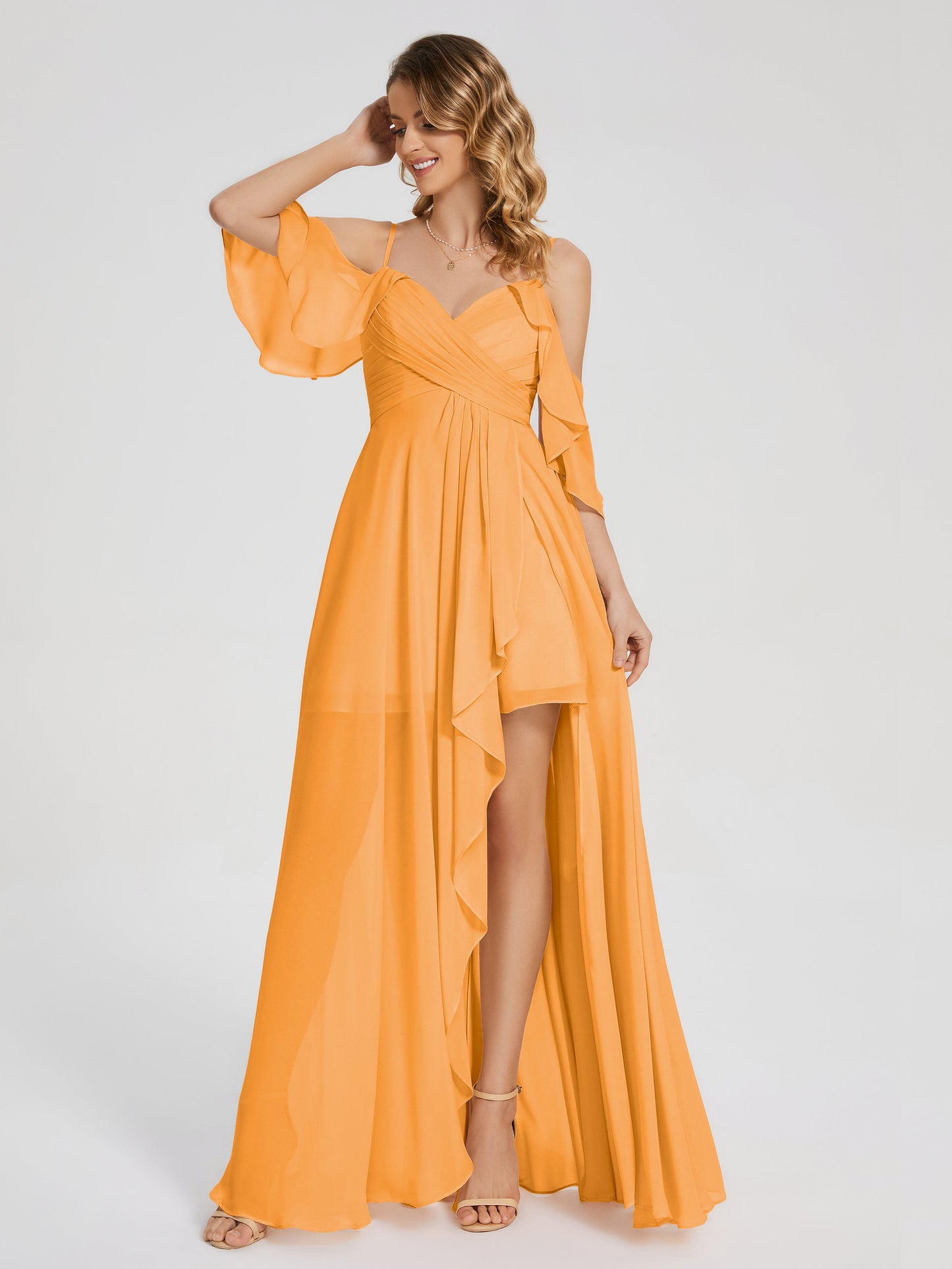 Lilah Asymmetrical Off the Shoulder Chiffon Bridesmaid Dress