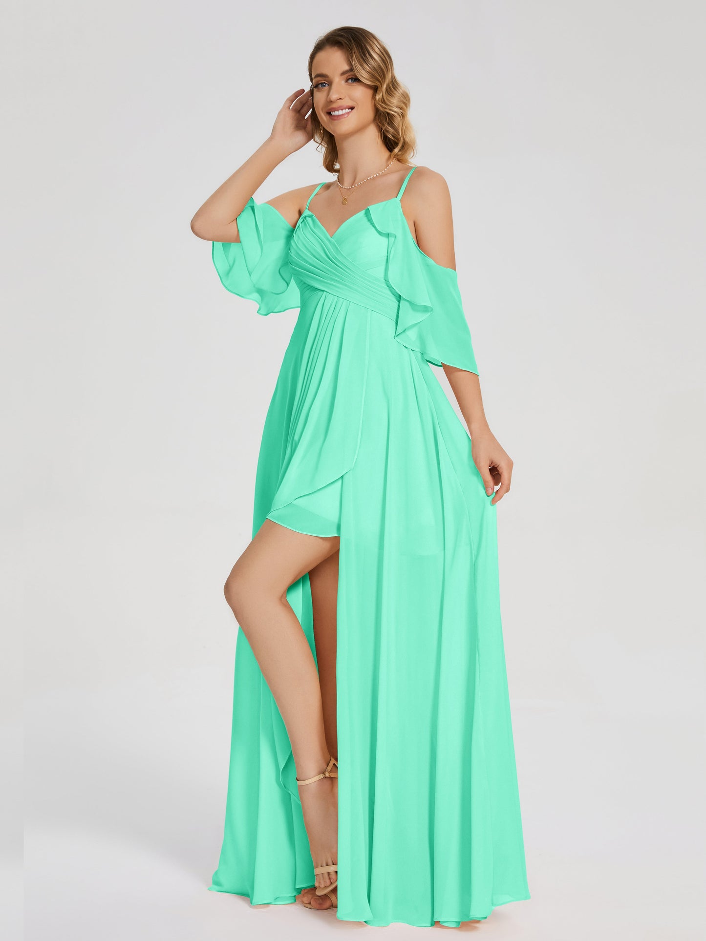 Lilah Asymmetrical Off the Shoulder Chiffon Bridesmaid Dress