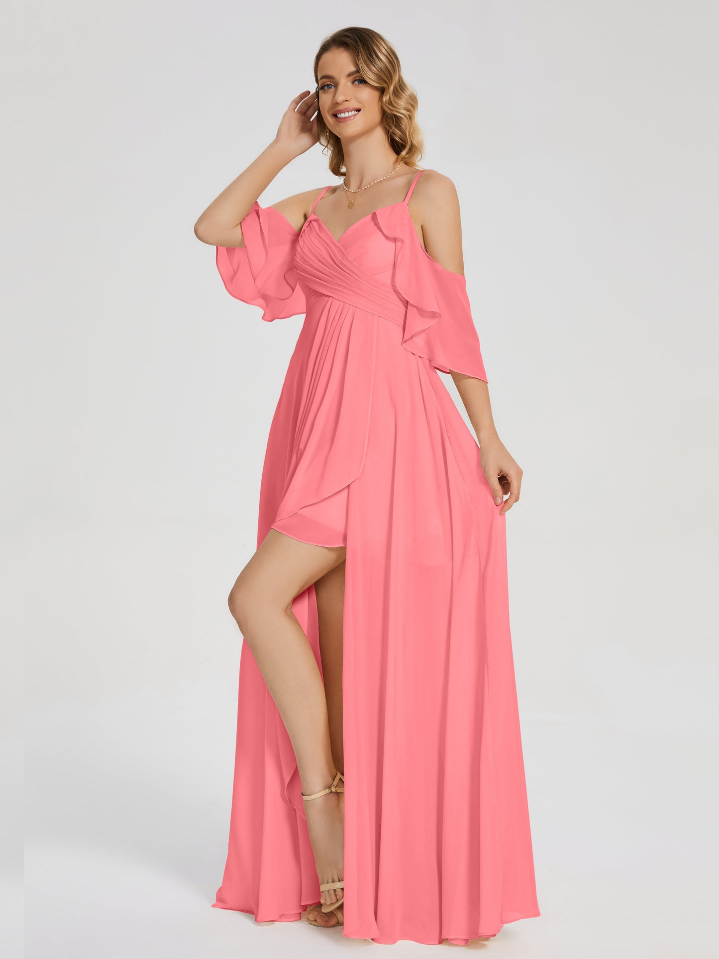 Lilah Asymmetrical Off the Shoulder Chiffon Bridesmaid Dress