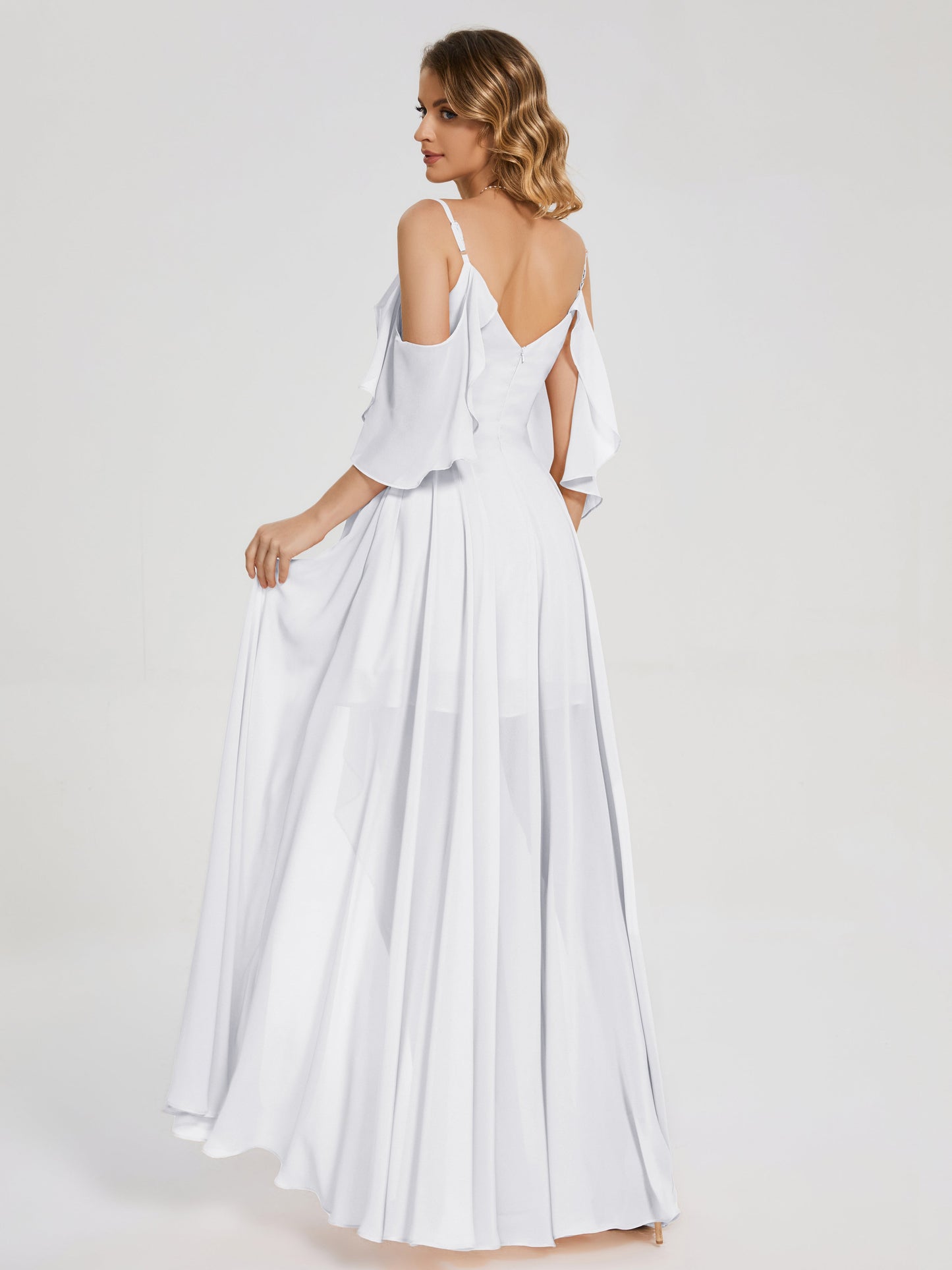 Lilah Asymmetrical Off the Shoulder Chiffon Bridesmaid Dress