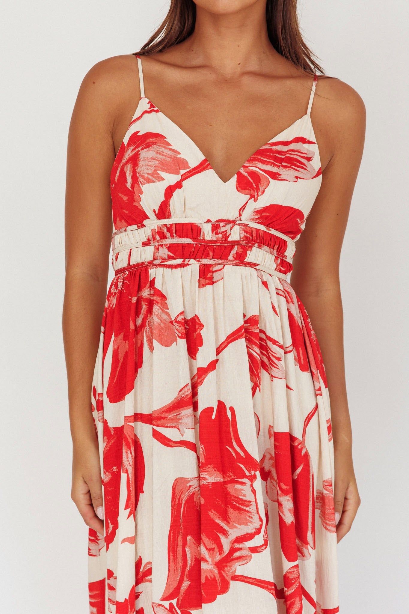 Sunny Afternoon Gathered Waist Maxi Dress Floral Pink