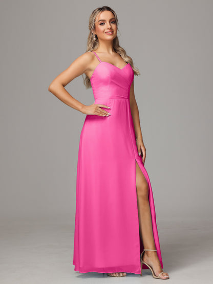 Spaghetti Straps Sweetheart Chiffon Bridesmaid Dress With Slit