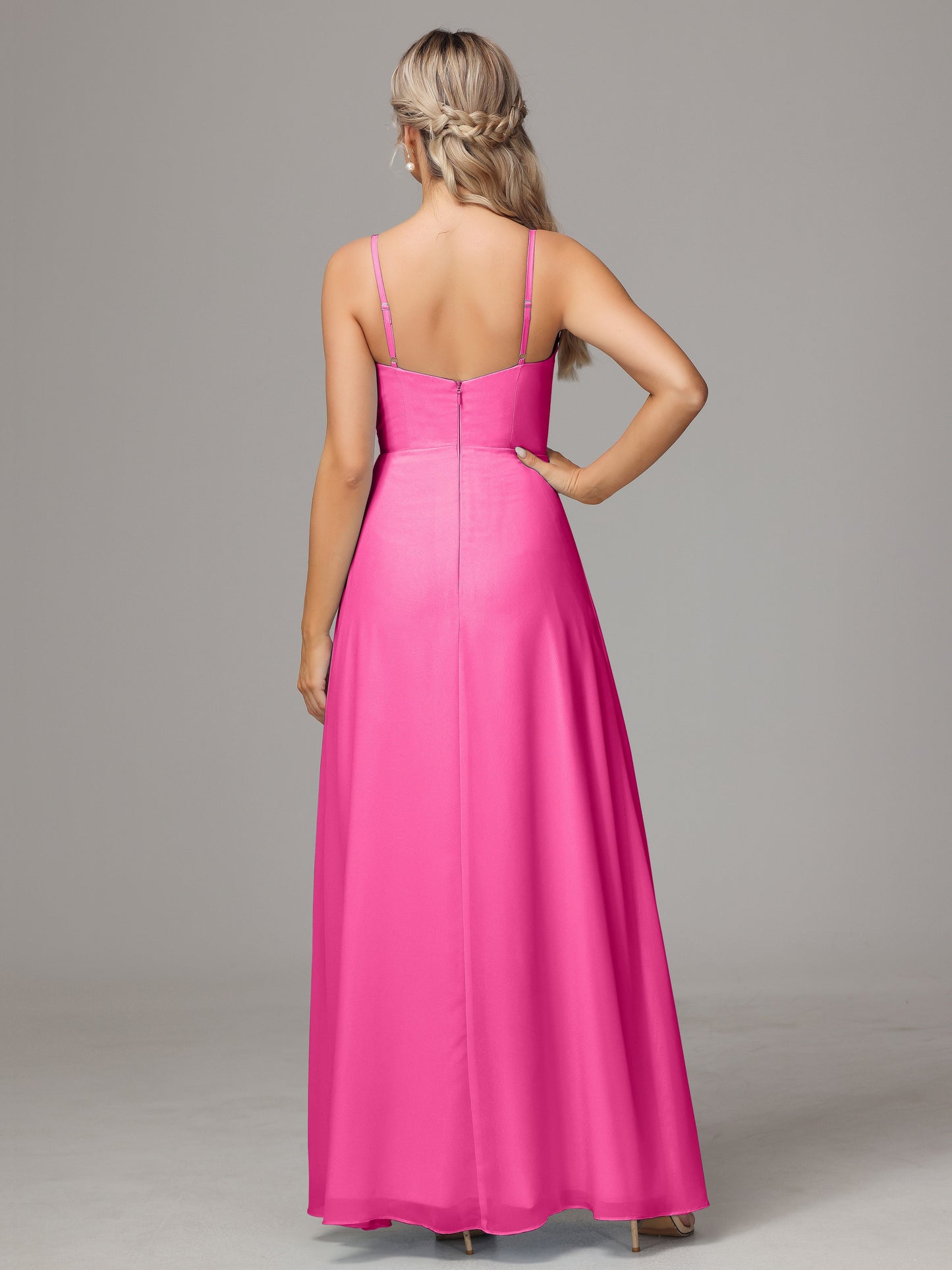 Spaghetti Straps Sweetheart Chiffon Bridesmaid Dress With Slit