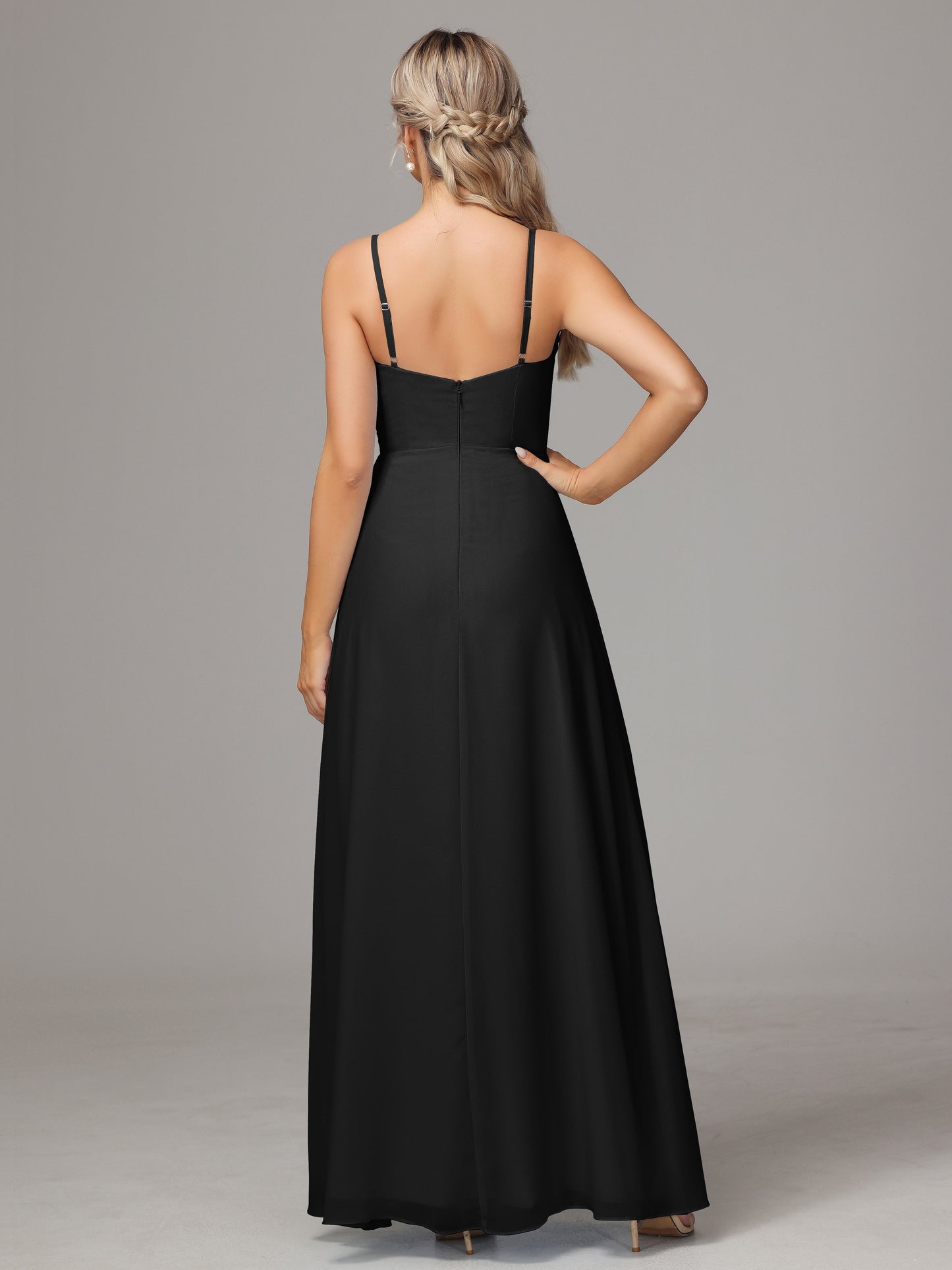 Spaghetti Straps Sweetheart Chiffon Bridesmaid Dress With Slit