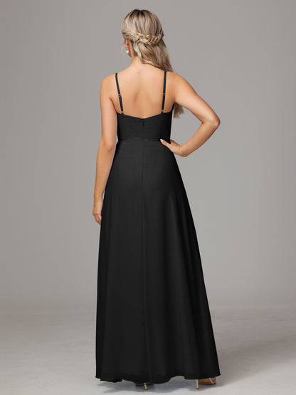 Spaghetti Straps Sweetheart Chiffon Bridesmaid Dress With Slit