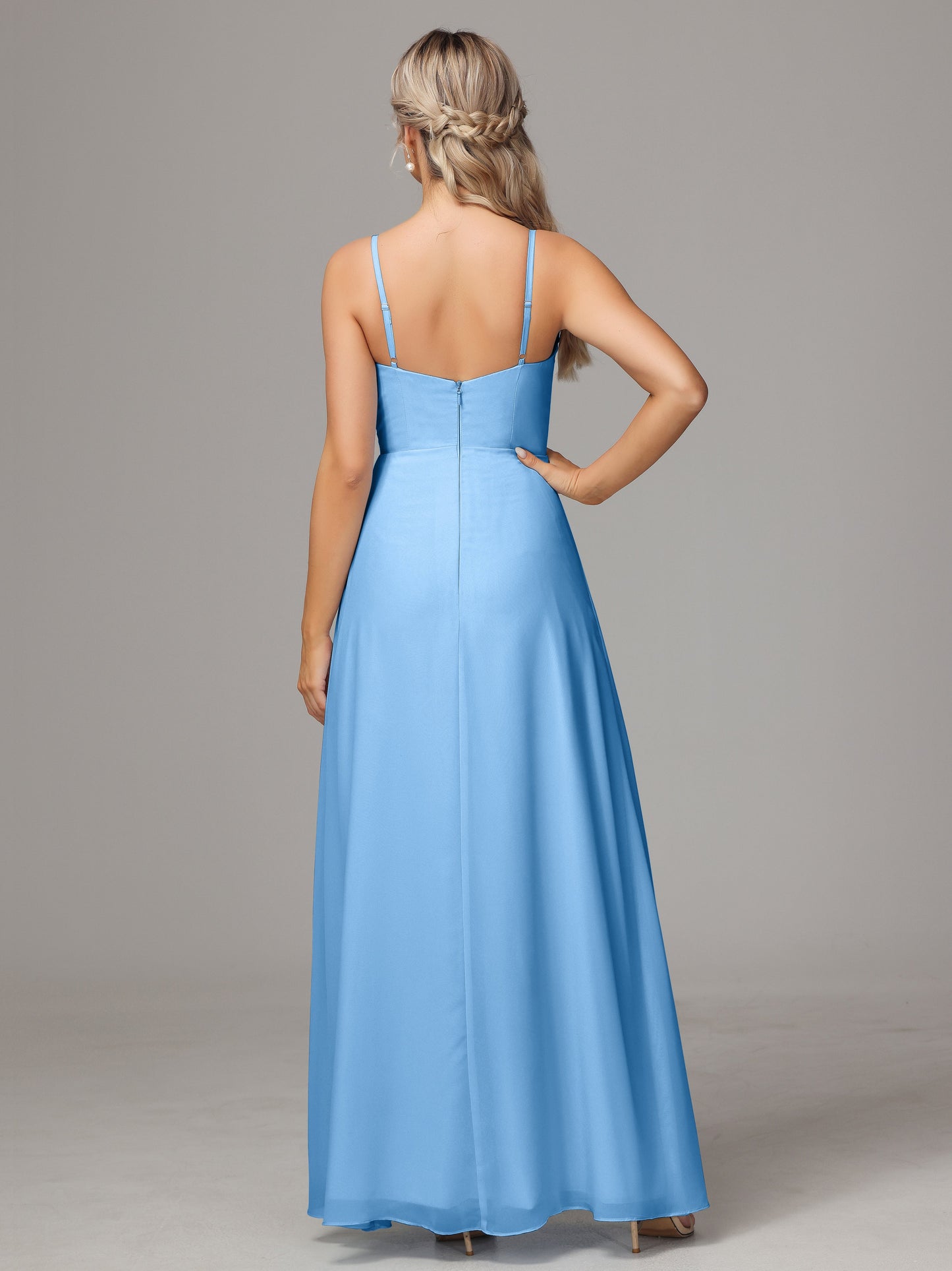 Spaghetti Straps Sweetheart Chiffon Bridesmaid Dress With Slit