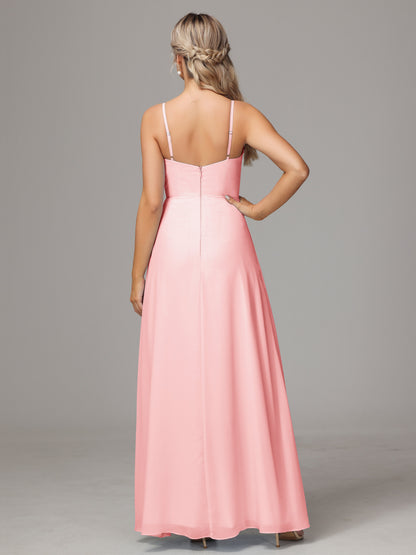 Spaghetti Straps Sweetheart Chiffon Bridesmaid Dress With Slit