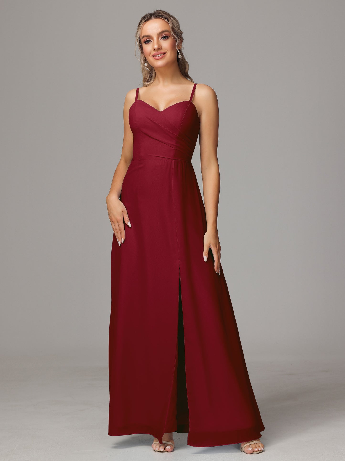 Spaghetti Straps Sweetheart Chiffon Bridesmaid Dress With Slit
