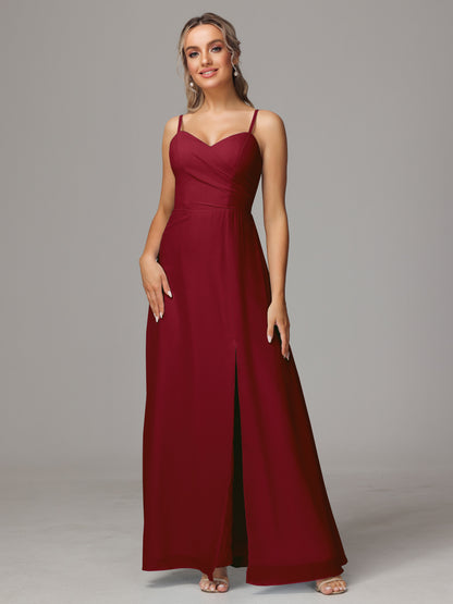 Spaghetti Straps Sweetheart Chiffon Bridesmaid Dress With Slit