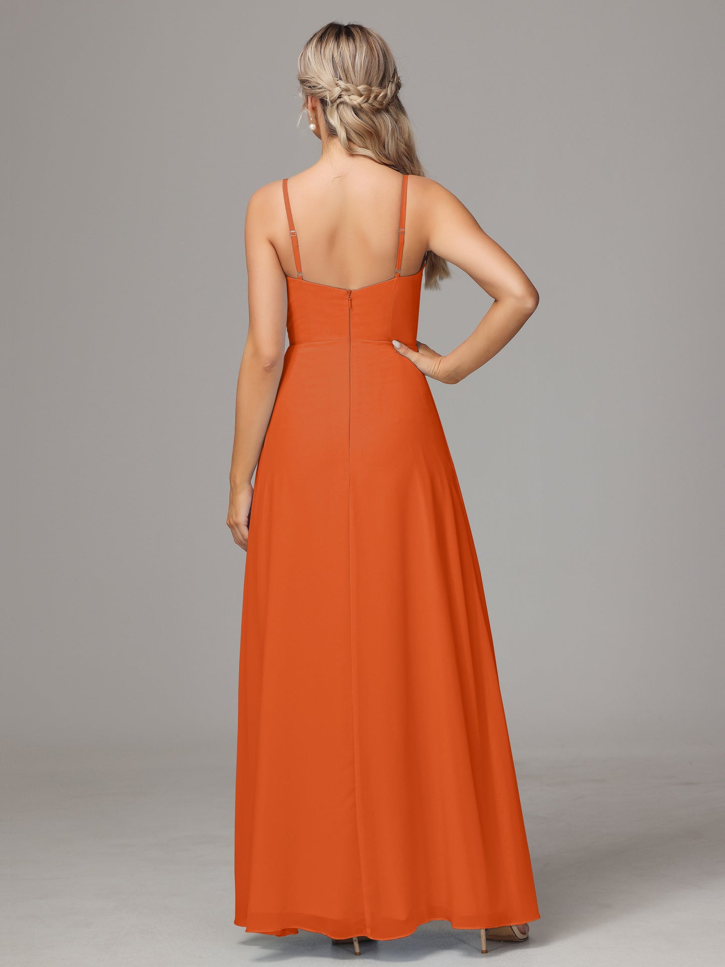 Spaghetti Straps Sweetheart Chiffon Bridesmaid Dress With Slit