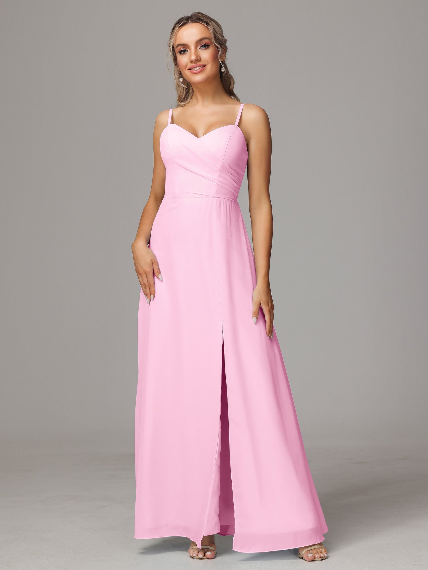 Spaghetti Straps Sweetheart Chiffon Bridesmaid Dress With Slit