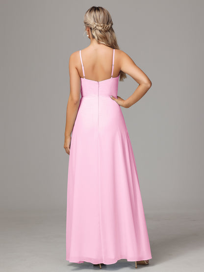 Spaghetti Straps Sweetheart Chiffon Bridesmaid Dress With Slit