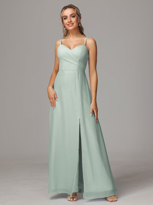 Spaghetti Straps Sweetheart Chiffon Bridesmaid Dress With Slit