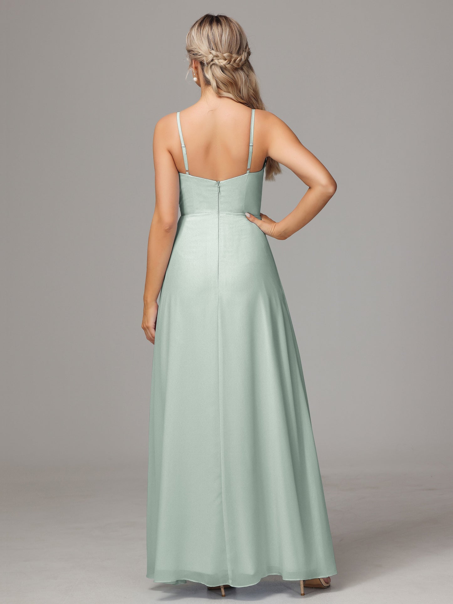 Spaghetti Straps Sweetheart Chiffon Bridesmaid Dress With Slit