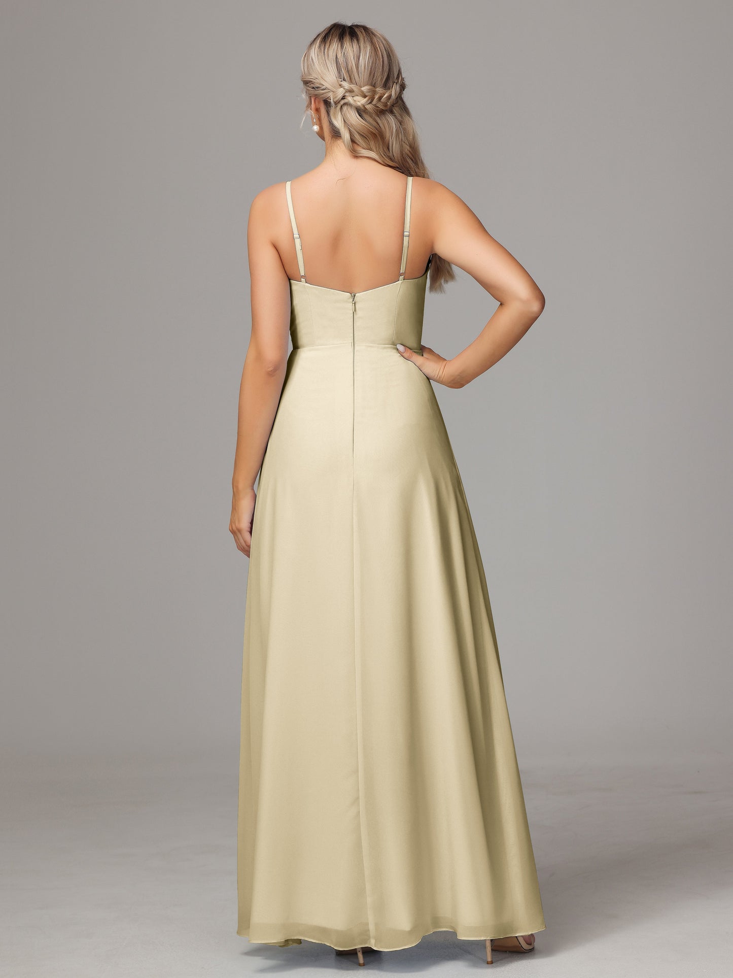 Spaghetti Straps Sweetheart Chiffon Bridesmaid Dress With Slit