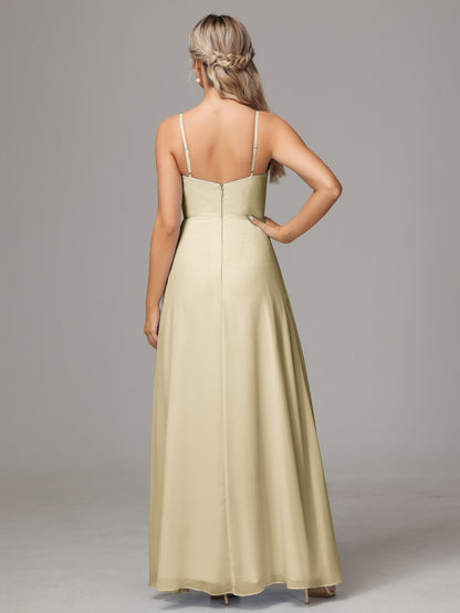 Spaghetti Straps Sweetheart Chiffon Bridesmaid Dress With Slit