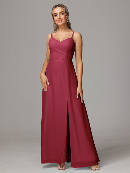 Spaghetti Straps Sweetheart Chiffon Bridesmaid Dress With Slit