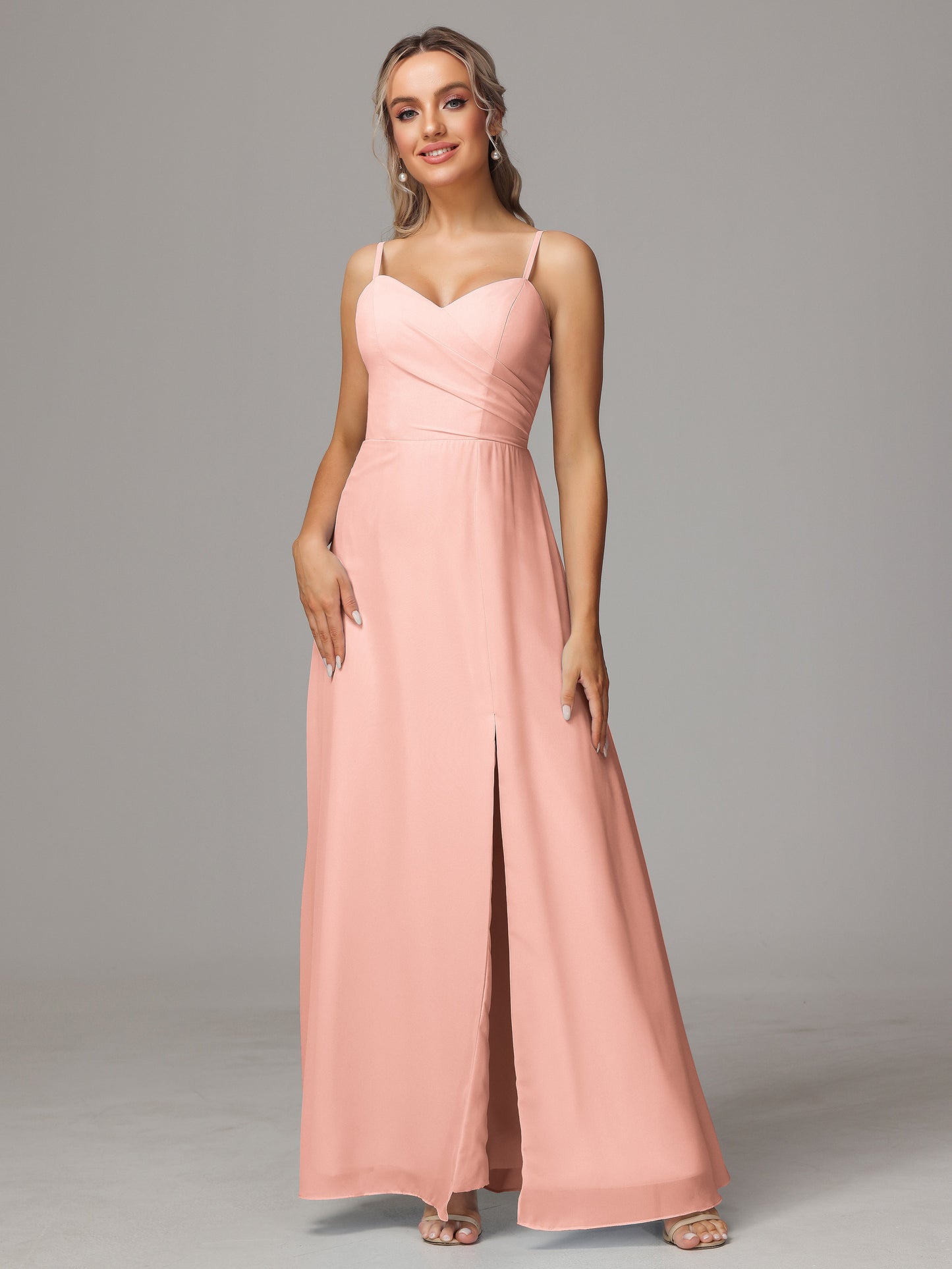 Spaghetti Straps Sweetheart Chiffon Bridesmaid Dress With Slit