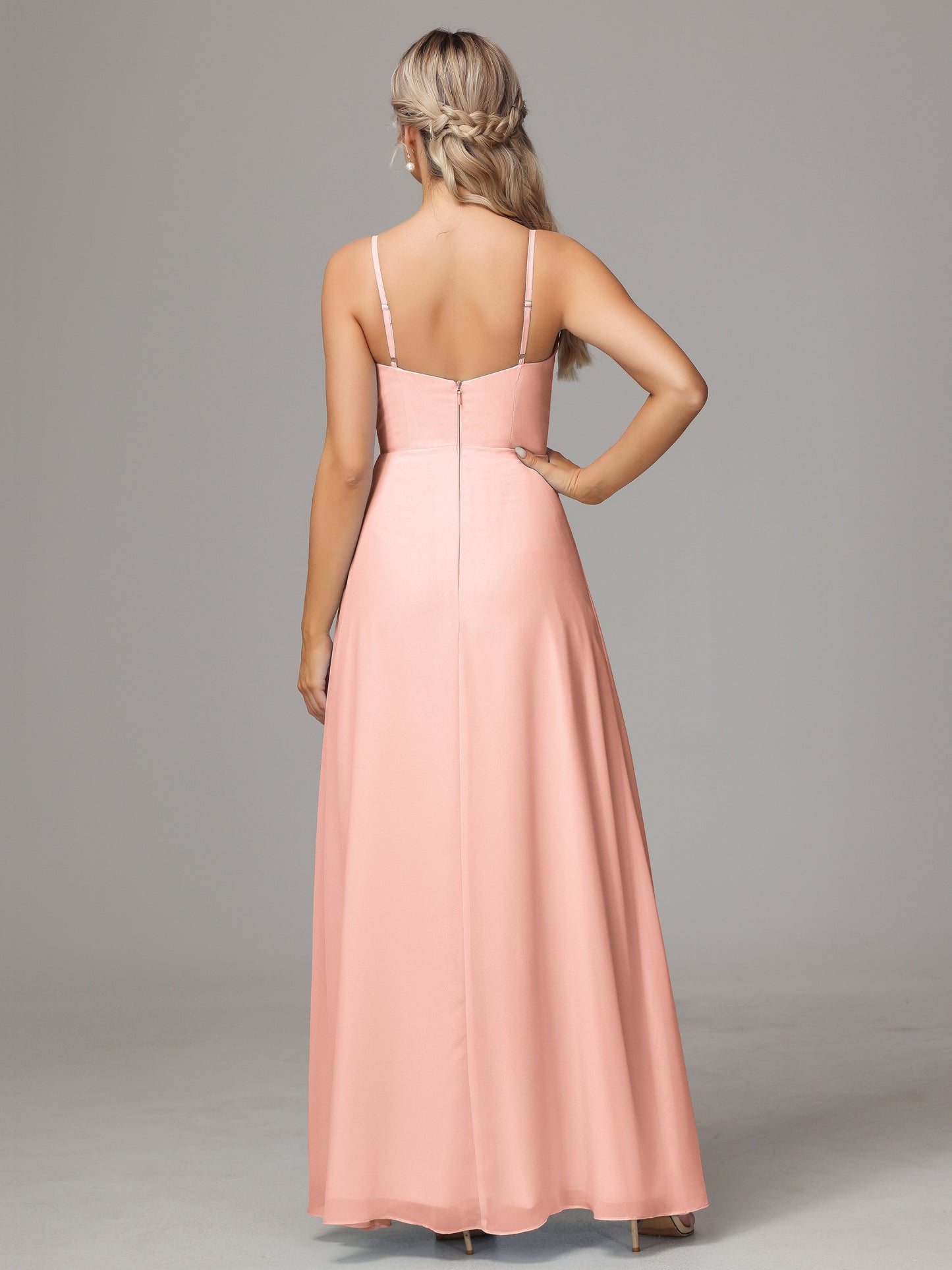 Spaghetti Straps Sweetheart Chiffon Bridesmaid Dress With Slit