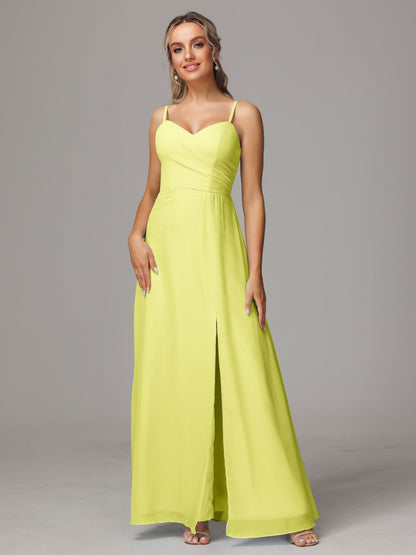 Spaghetti Straps Sweetheart Chiffon Bridesmaid Dress With Slit