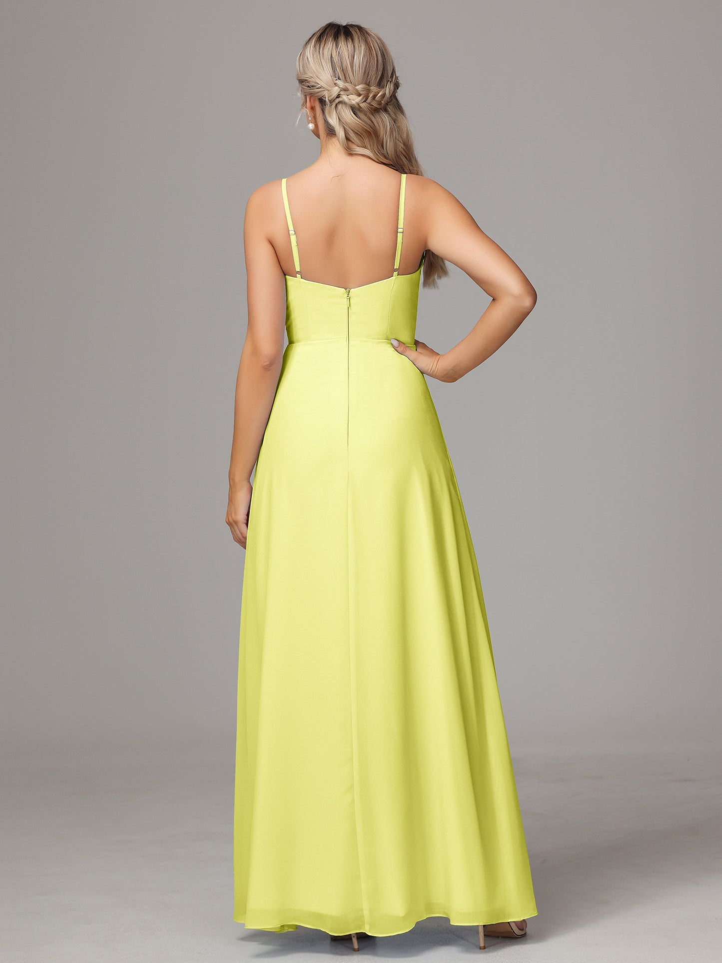 Spaghetti Straps Sweetheart Chiffon Bridesmaid Dress With Slit