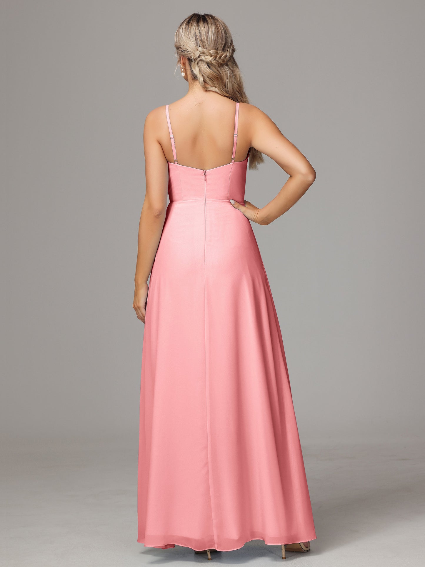 Spaghetti Straps Sweetheart Chiffon Bridesmaid Dress With Slit