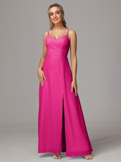 Spaghetti Straps Sweetheart Chiffon Bridesmaid Dress With Slit