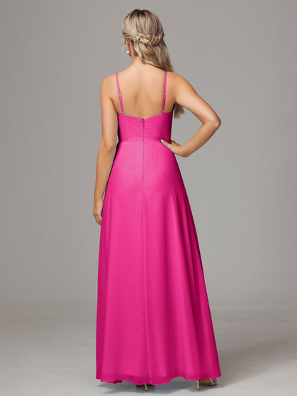 Spaghetti Straps Sweetheart Chiffon Bridesmaid Dress With Slit