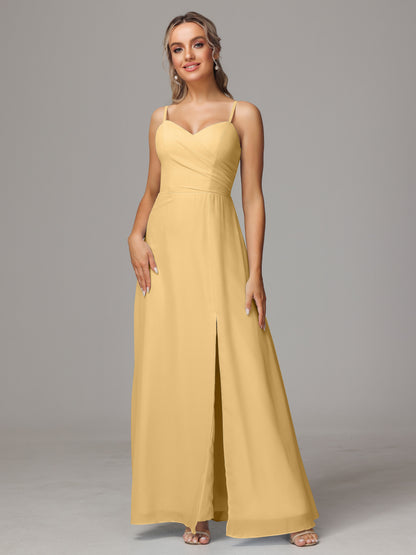 Spaghetti Straps Sweetheart Chiffon Bridesmaid Dress With Slit
