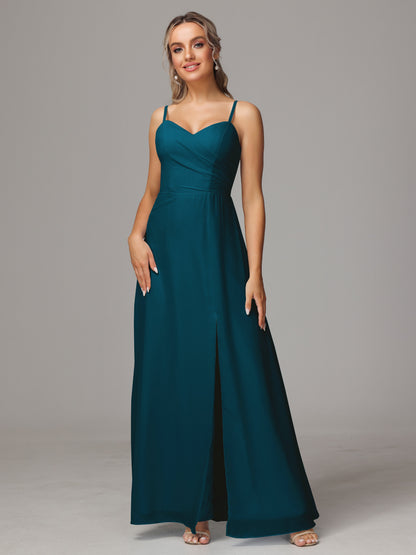 Spaghetti Straps Sweetheart Chiffon Bridesmaid Dress With Slit