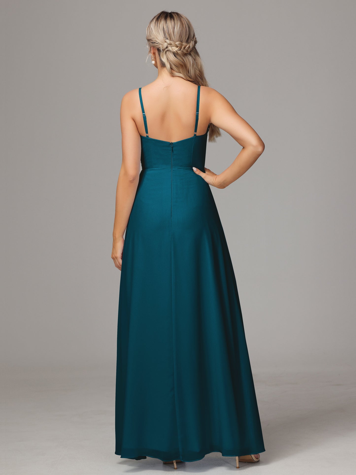 Spaghetti Straps Sweetheart Chiffon Bridesmaid Dress With Slit