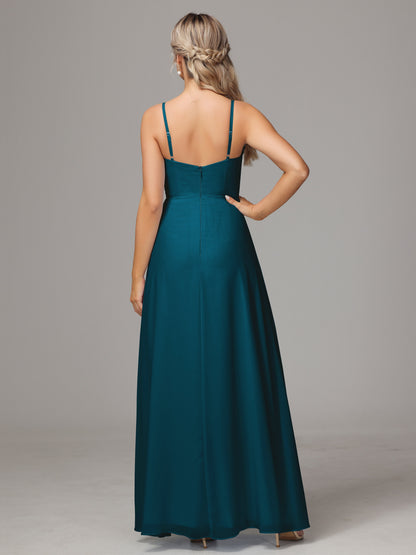 Spaghetti Straps Sweetheart Chiffon Bridesmaid Dress With Slit