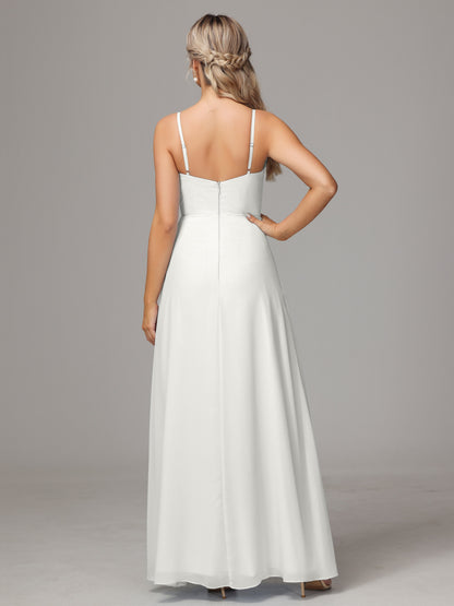 Spaghetti Straps Sweetheart Chiffon Bridesmaid Dress With Slit