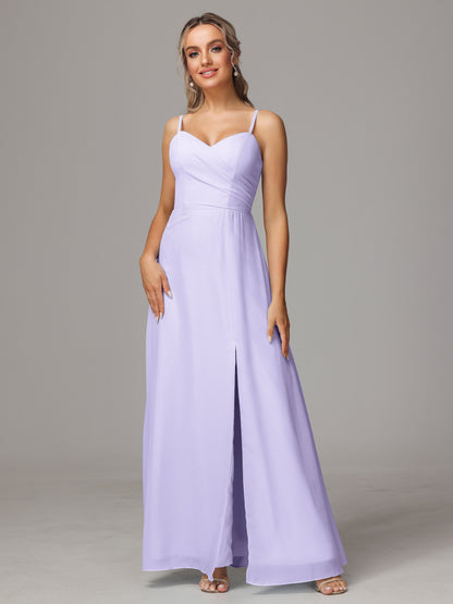 Spaghetti Straps Sweetheart Chiffon Bridesmaid Dress With Slit