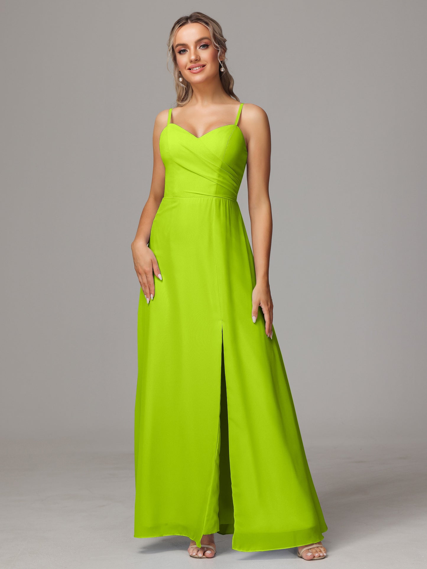 Spaghetti Straps Sweetheart Chiffon Bridesmaid Dress With Slit