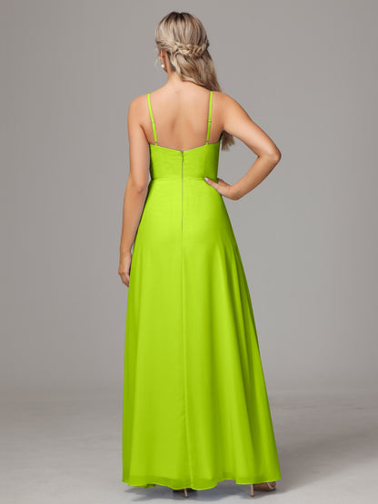 Spaghetti Straps Sweetheart Chiffon Bridesmaid Dress With Slit