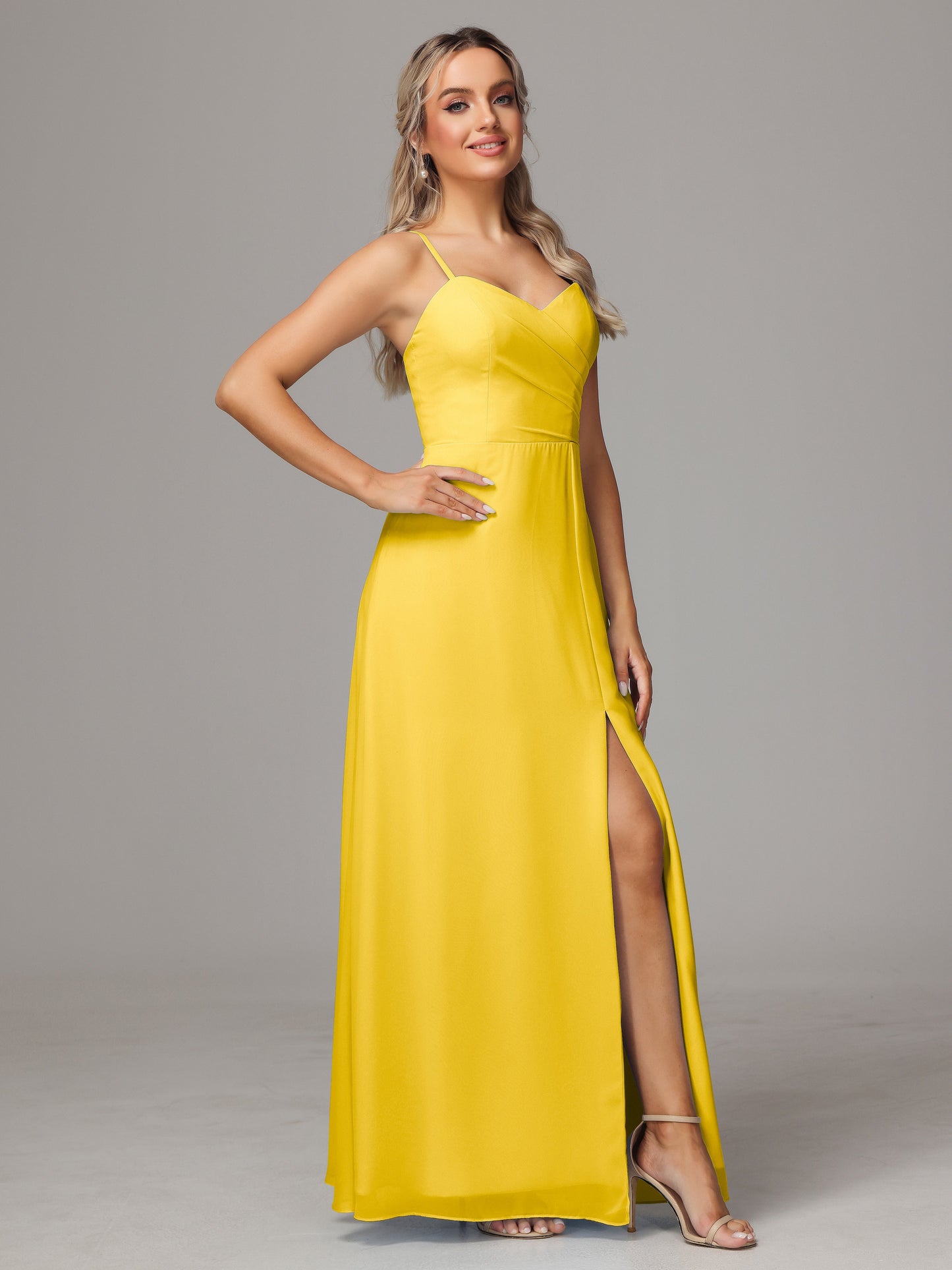 Spaghetti Straps Sweetheart Chiffon Bridesmaid Dress With Slit