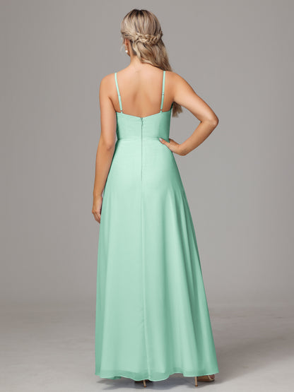 Spaghetti Straps Sweetheart Chiffon Bridesmaid Dress With Slit