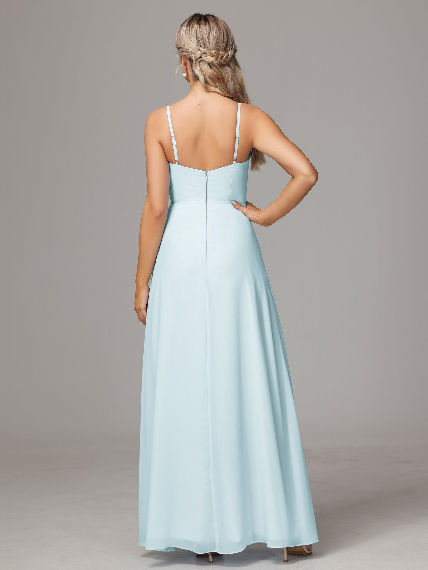 Spaghetti Straps Sweetheart Chiffon Bridesmaid Dress With Slit